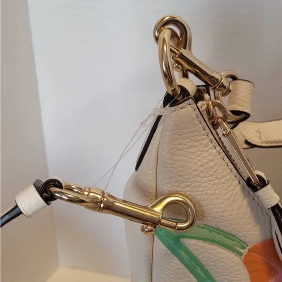 COACH FLORAL PEBBLED LEATHER SHOULDER BAG CROSSBODY WHITE PINK SPRING Y2K - Picture 2 of 14